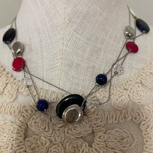 Red Black & Silver Multi strand short necklace